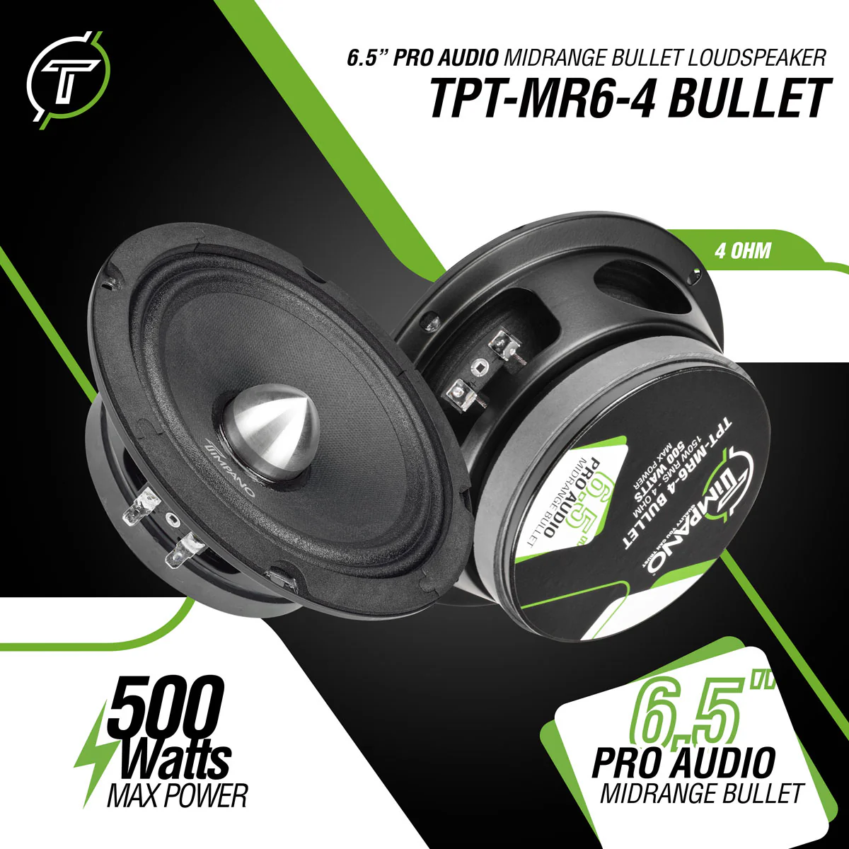 1600w PACKAGE 2x 6.5" Bullet Midrange + 2x Chrome Tweeters (Open Box) - Image 2